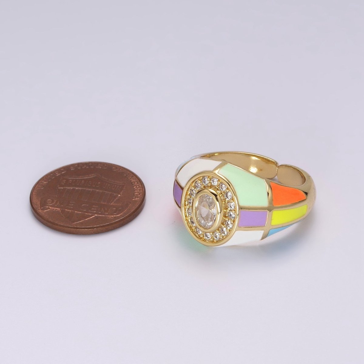 14K Gold Filled Chunky Colorful Ring • Dome Cocktail Ring • ENAMEL Pink Green Black White Ring U-137 ~ U-141