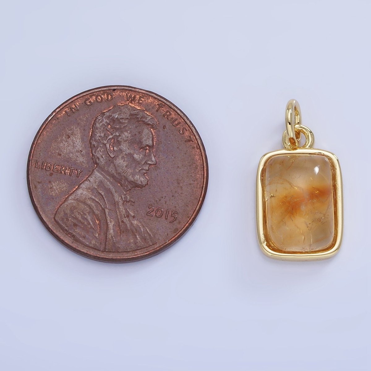 14K Gold Filled Citrine Gemstone Rectangle Bezel Charm | W583