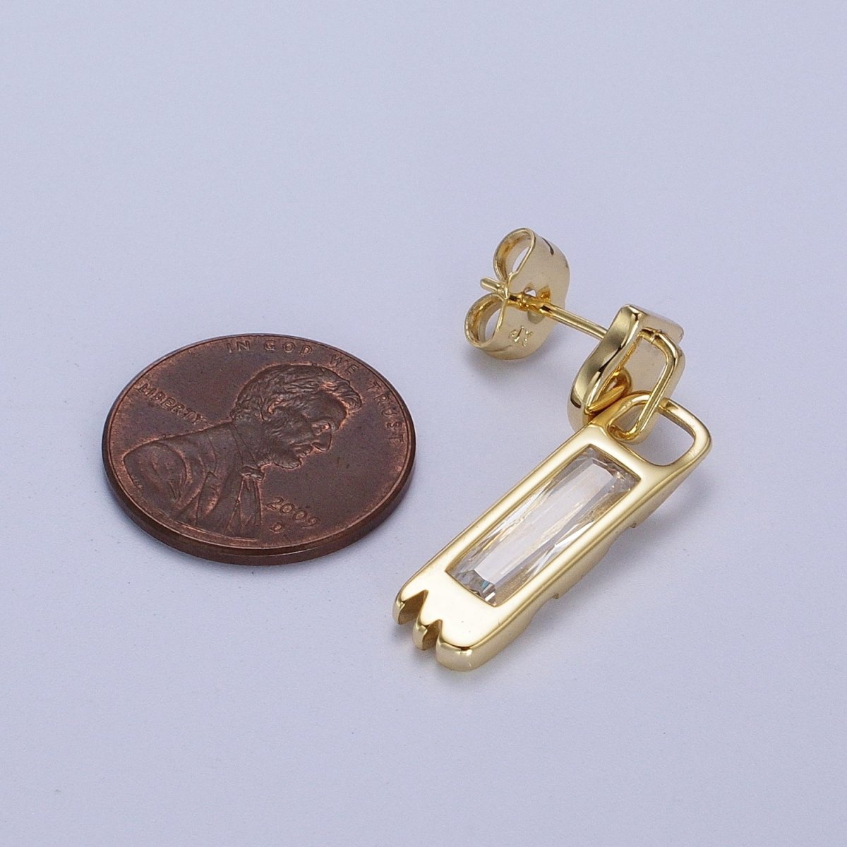 14K Gold Filled Clear Baguette Bar Drop Dangle Stud Earrings | AD-285