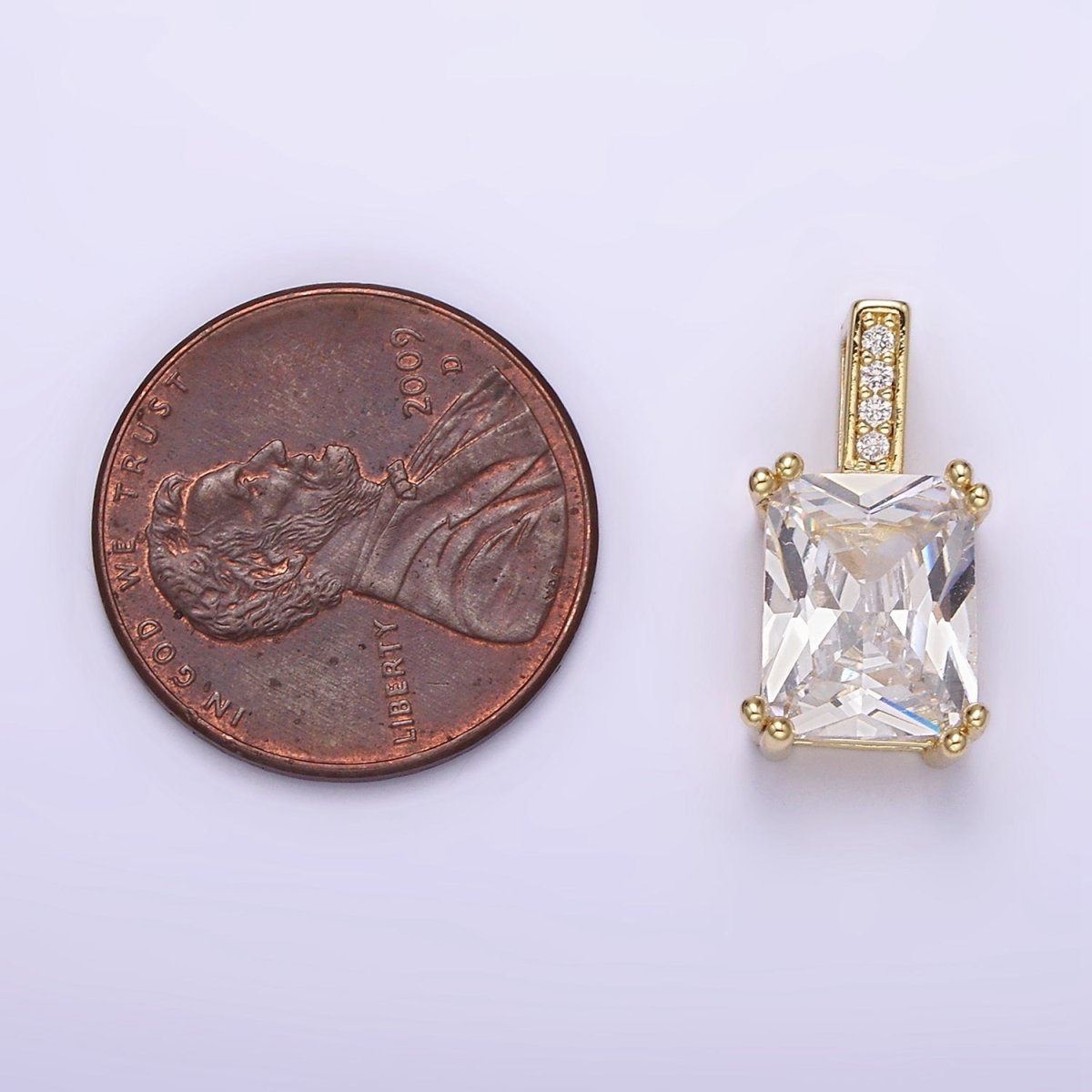 14K Gold Filled Clear Baguette Micro Paved CZ Bail Pendant | N1805