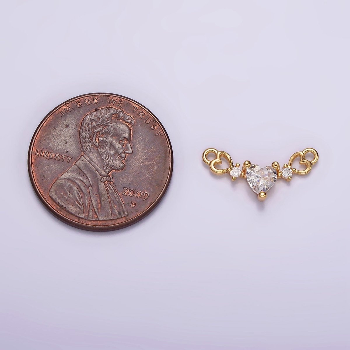 14K Gold Filled Clear CZ Double Open Heart Connector | G-099