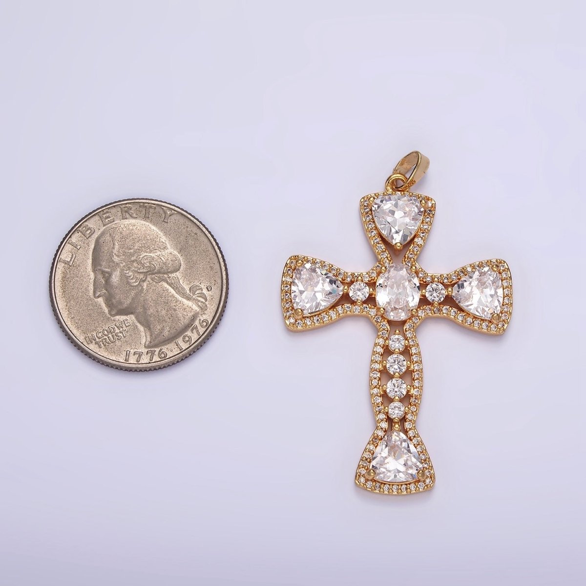 14K Gold Filled Clear CZ Geometric Cross Micro Paved Pendant | AH051