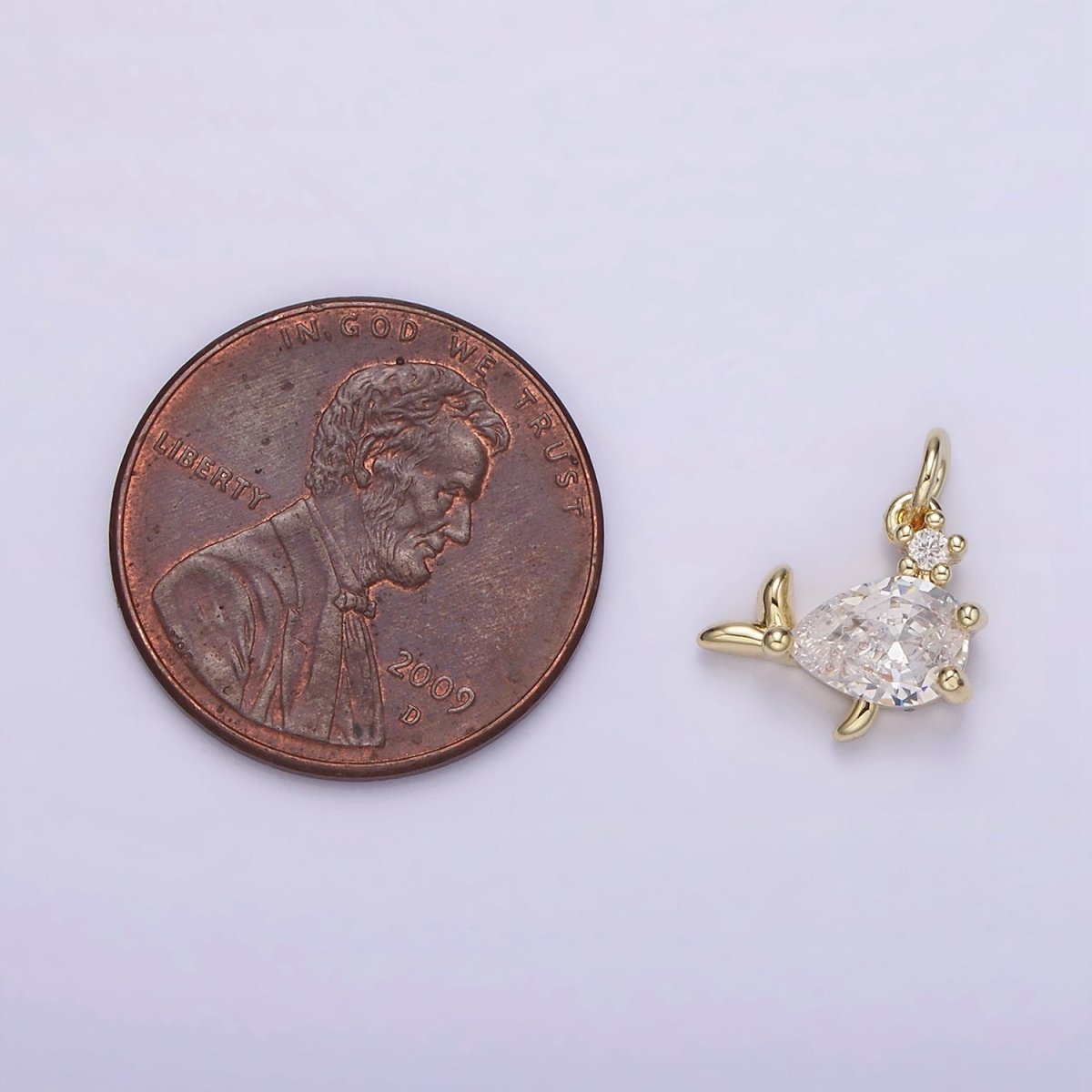 14K Gold Filled Clear CZ Geometric Fish Mini Add-On Charm | AG251