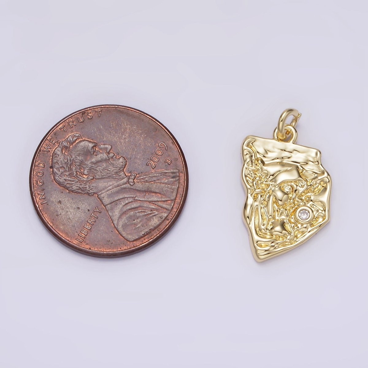 14K Gold Filled Clear CZ Hammered Abstract Charm | AG305