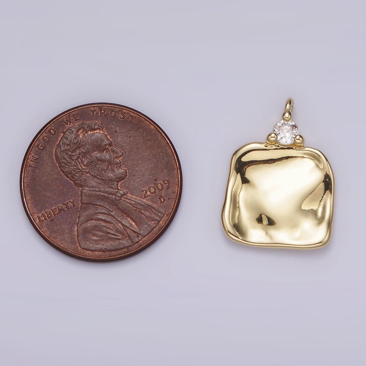 14K Gold Filled Clear CZ Hammered Square Charm | AC932