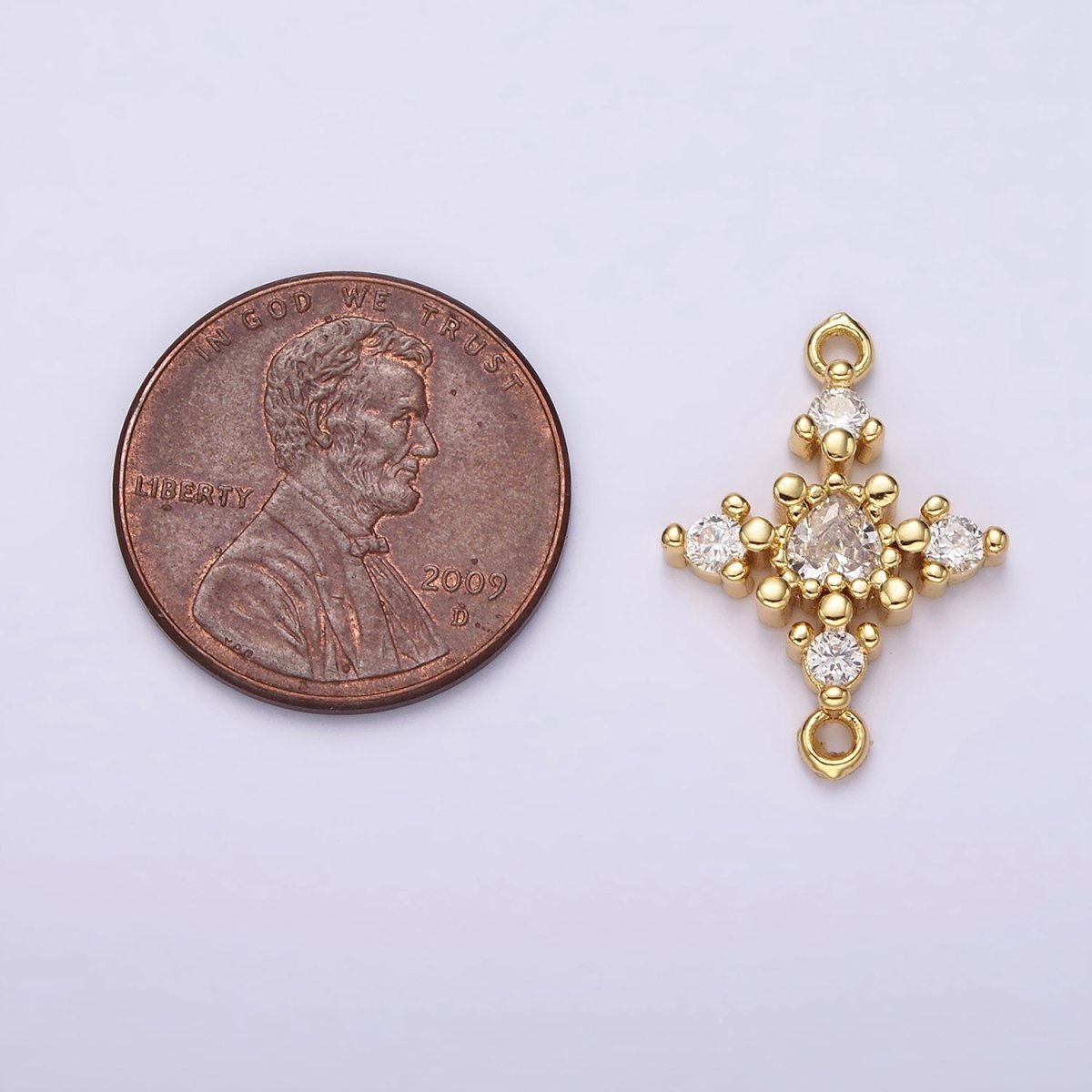14K Gold Filled Clear CZ Heart Dotted Open Rhombus Celestial Star Connector | G790