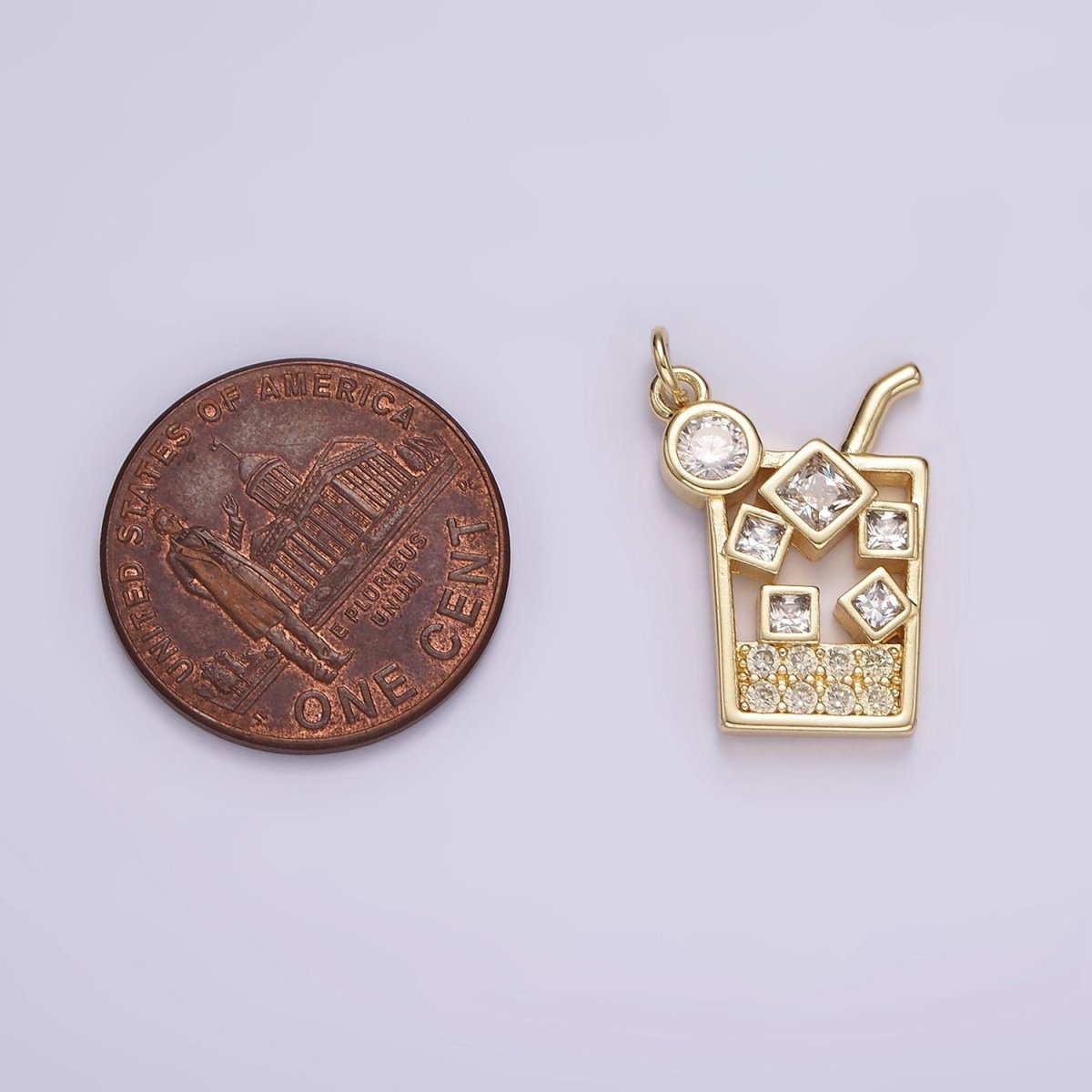 14K Gold Filled Clear CZ Ice Cube Cold Glass Drink Open Charm | AG511