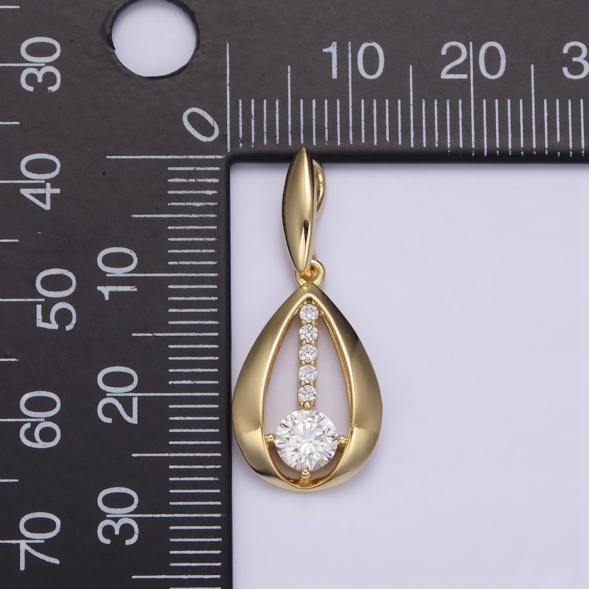 14K Gold Filled Clear CZ Lined Open Teardrop Pendant | AA651
