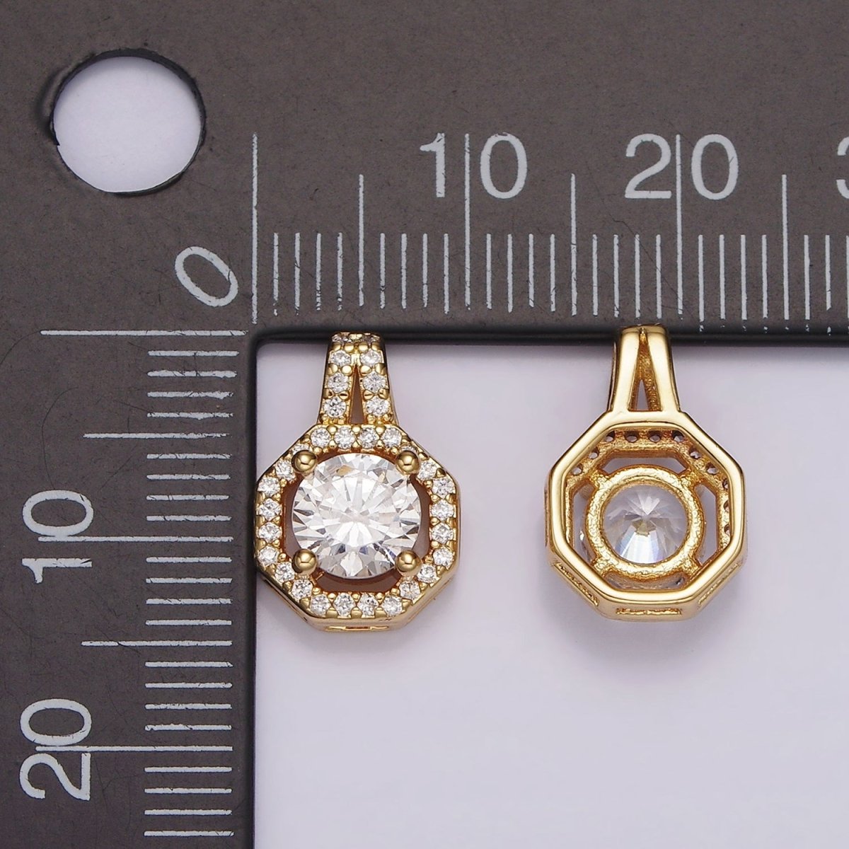 14K Gold Filled Clear CZ Micro Paved Hexagonal Pendant | AH090