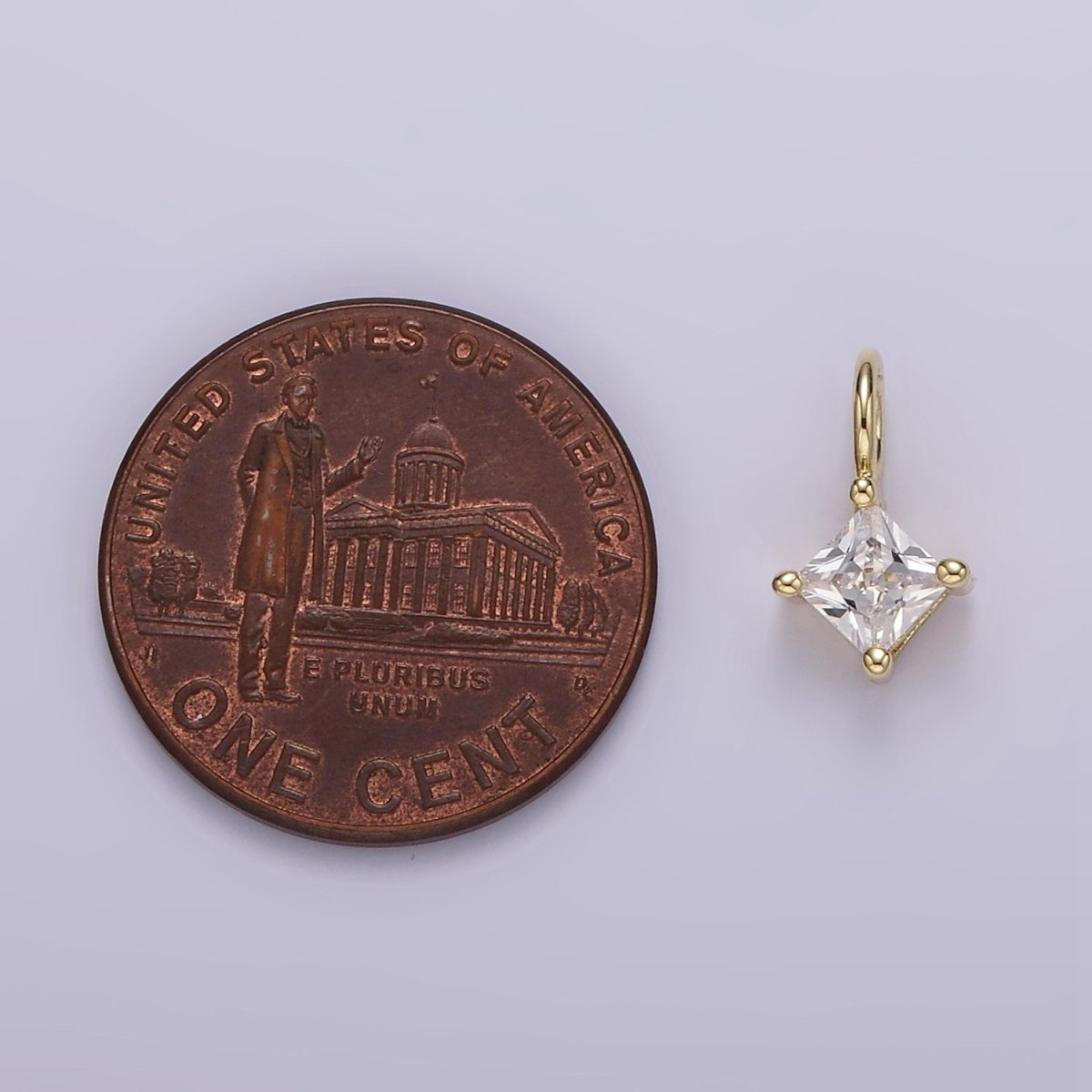 14K Gold Filled Clear CZ Rhombus Bezel Mini Charm | AG561