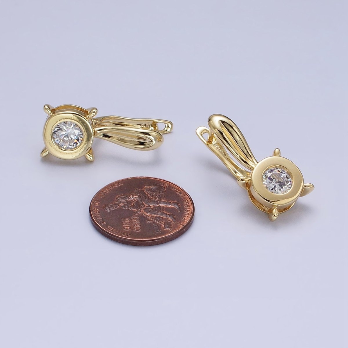 14K Gold Filled Clear CZ Round Bezel Dotted English Lock Earrings | AD1532