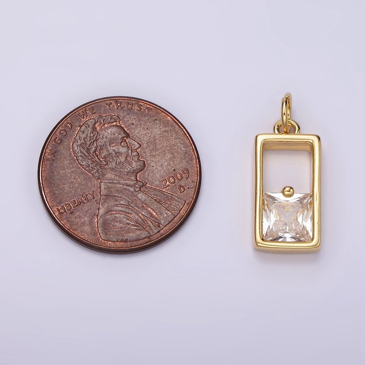 14K Gold Filled Clear CZ Square Open Rectangular Tag Charm | AC912