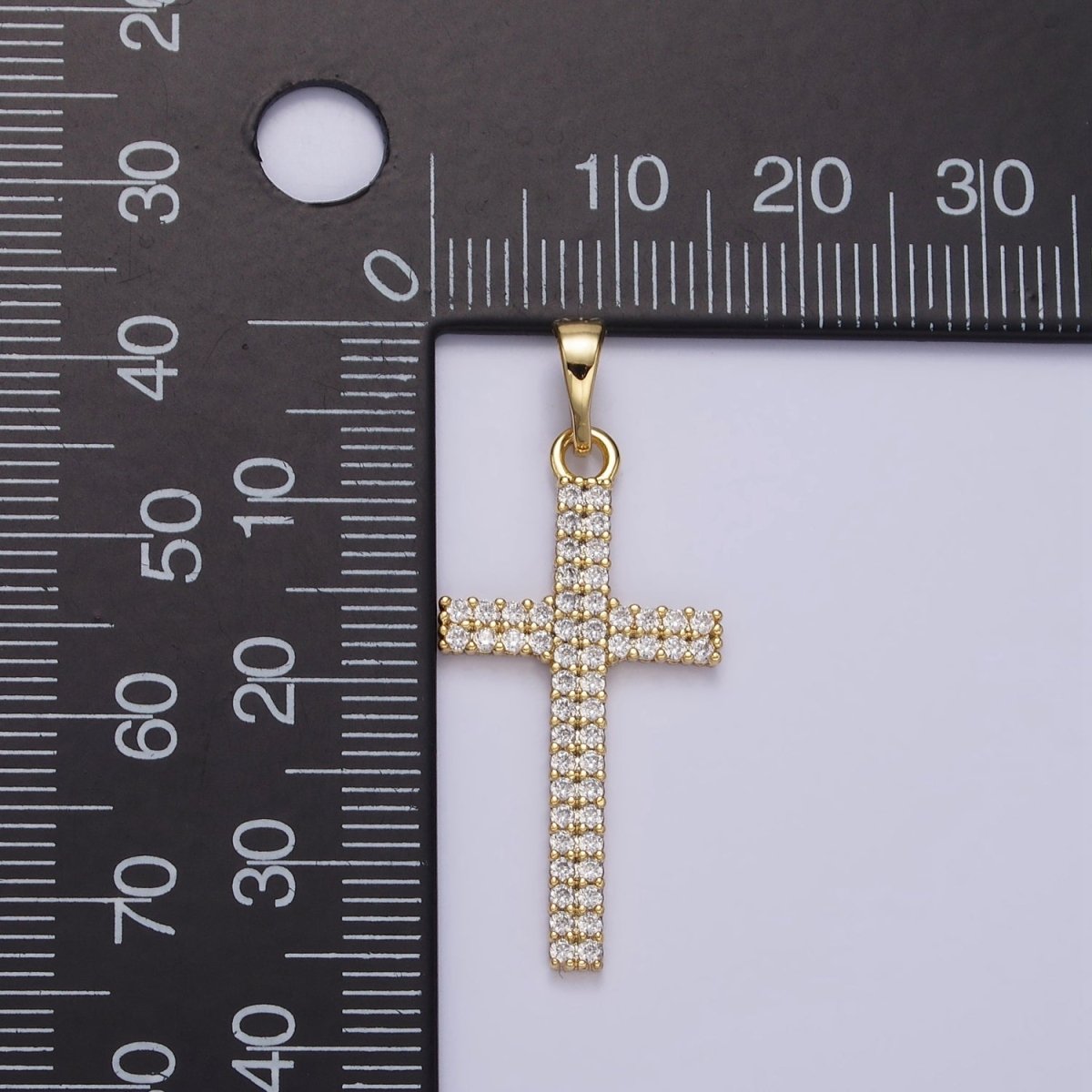 14K Gold Filled Clear Double Band CZ Micro Paved Religious Latin Cross like Friends | AA723