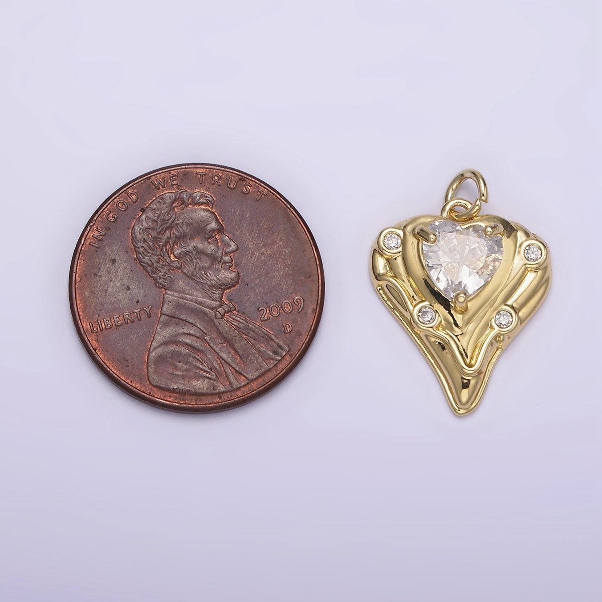 14K Gold Filled Clear Heart CZ Dotted Melt Molten Drip Charm | AG221