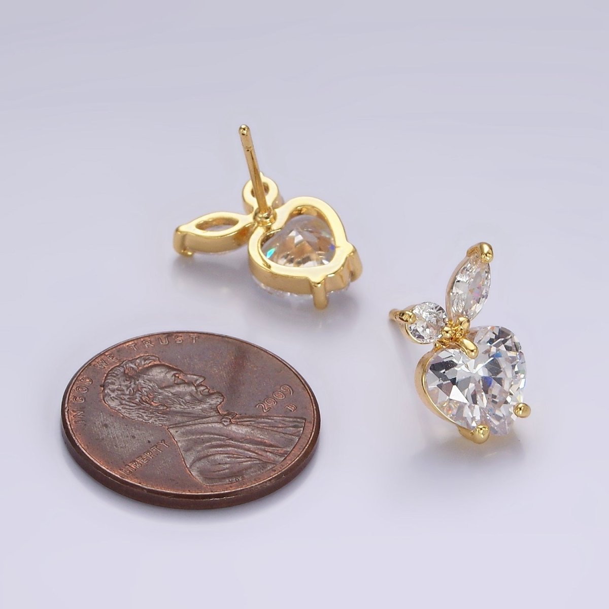 14K Gold Filled Clear Heart CZ Marquise Leaf Fruit Stud Earrings | AE961