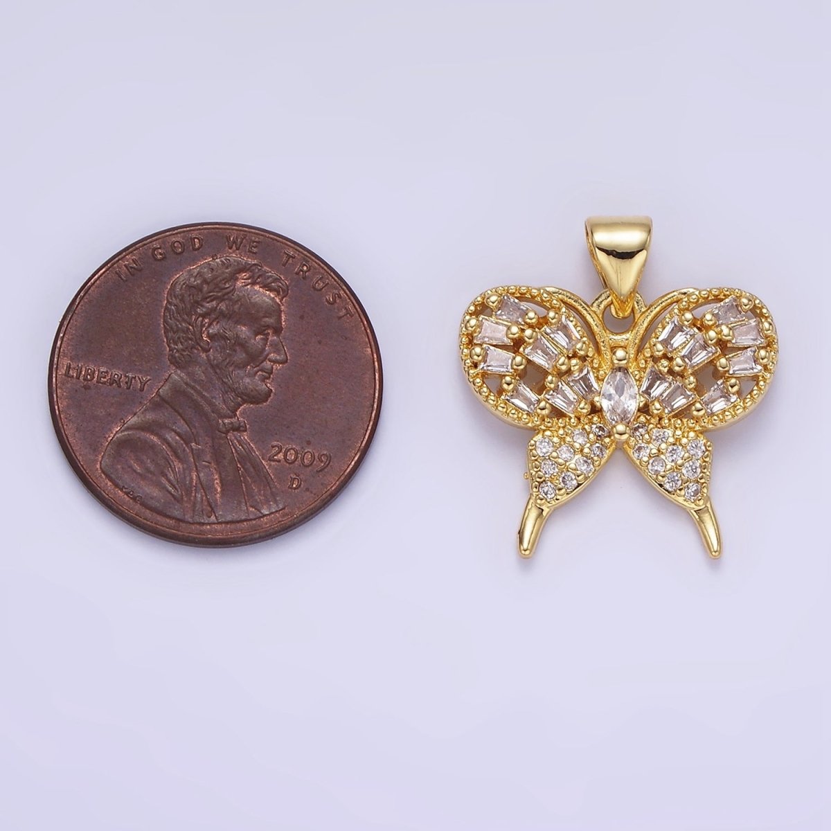 14K Gold Filled Clear Marquise Baguette Micro Paved Butterfly Insect Pendant | AA1146