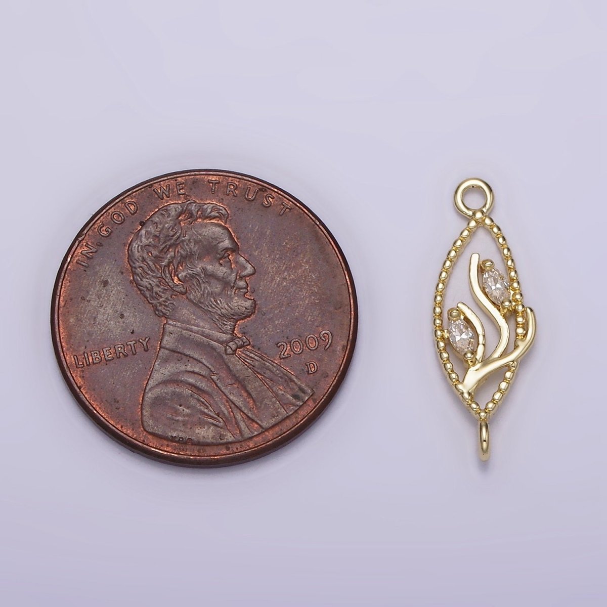 14K Gold Filled Clear Marquise CZ Leaf Beaded Open Sphere Connector | G-078