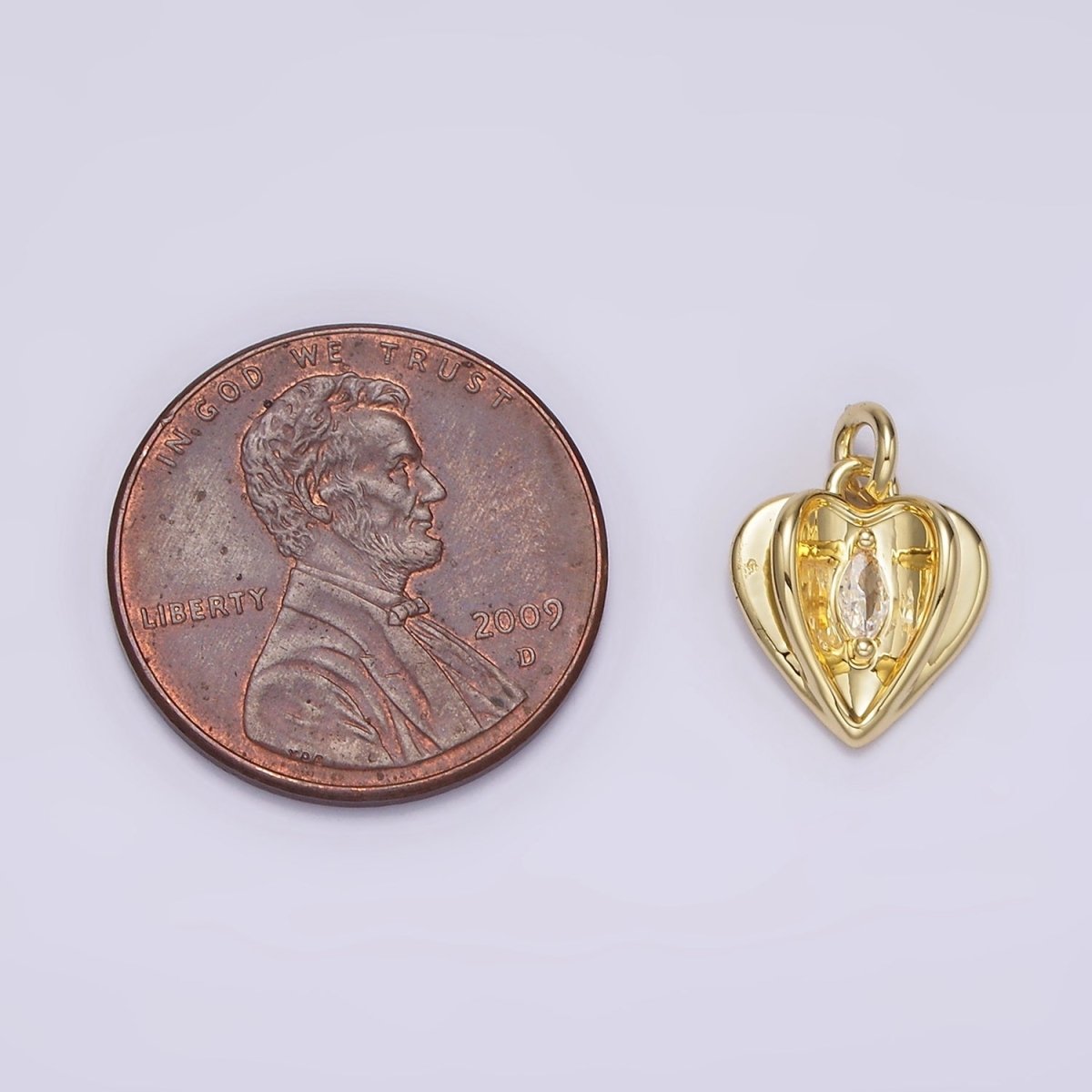 14K Gold Filled Clear Marquise CZ Open Double Heart Charm | AG274