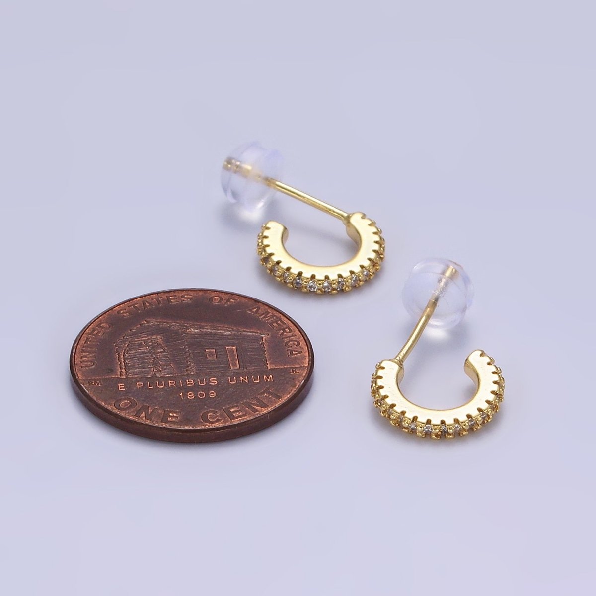 14K Gold Filled Clear Micro Paved CZ 10mm Cartilage C-Shaped Hoop Earrings | AE645