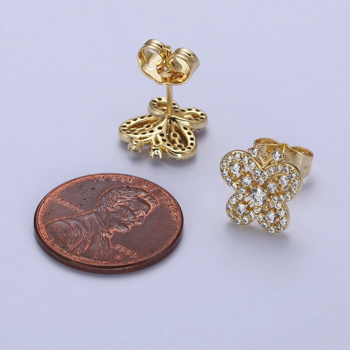 14K Gold Filled Clear Micro Paved CZ Butterfly Stud Earrings | AB319