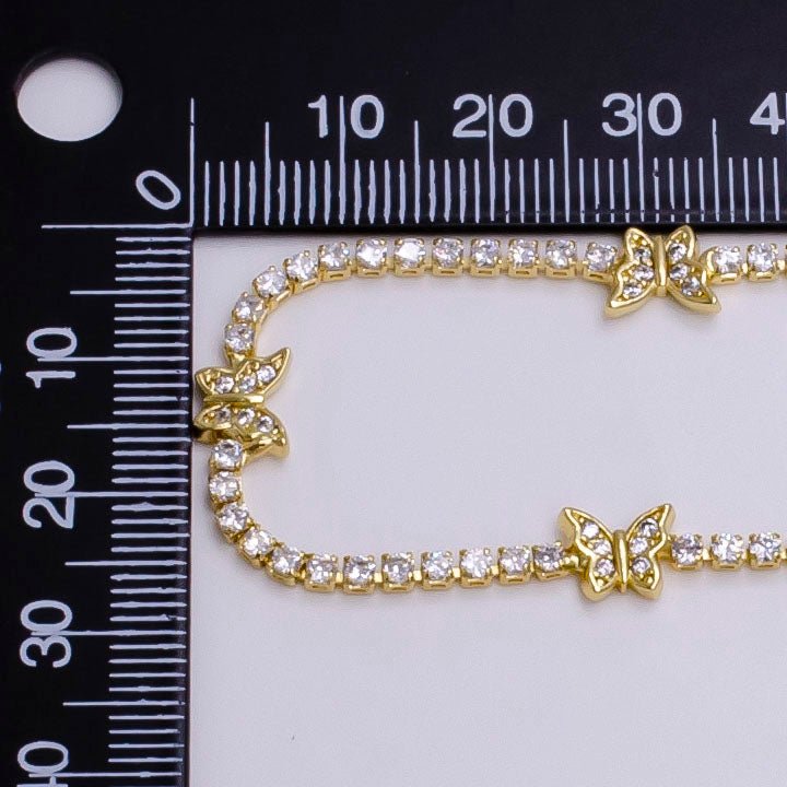 14K Gold Filled Clear Micro Paved CZ Butterfly Tennis Chain 6.7 Inch Bracelet in Gold & Silver | WA-2131 WA-2132