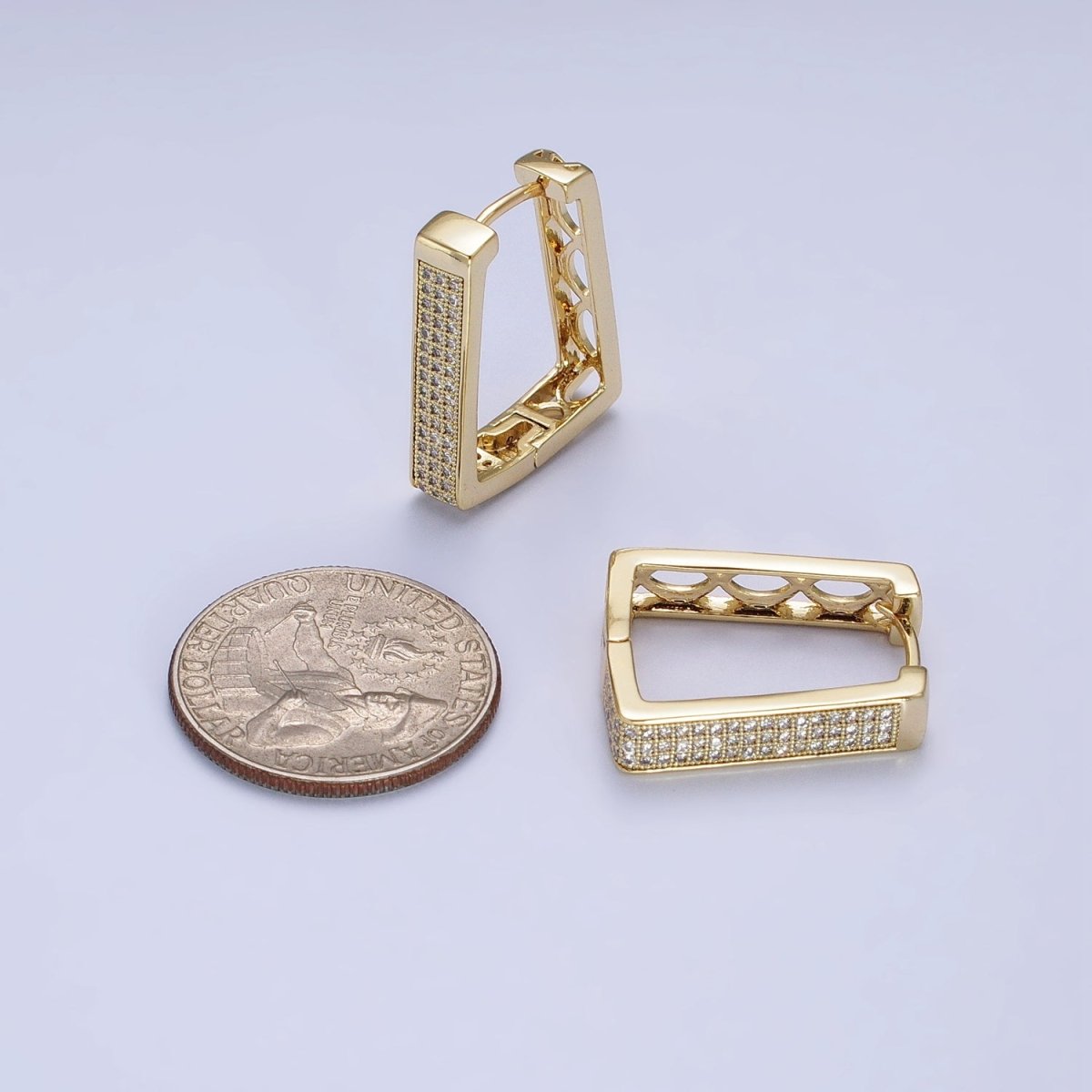 14K Gold Filled Clear Micro Paved CZ Rectangular Geometric Hoop Earrings | AB320
