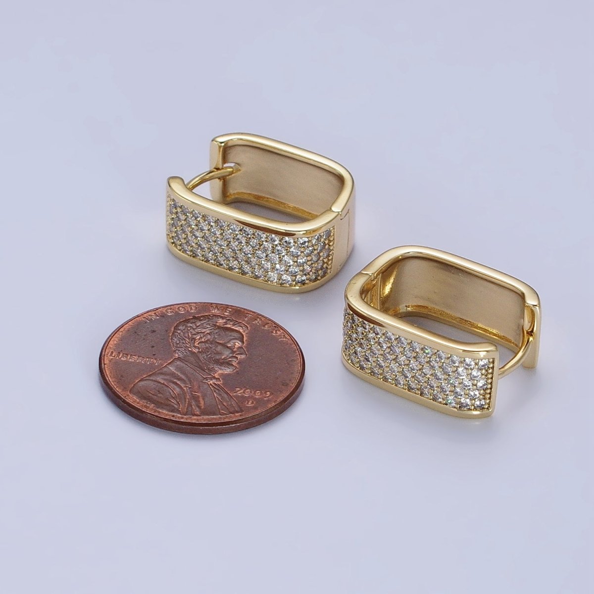 14K Gold Filled Clear Micro Paved Wide U-Shaped Oblong Hoop Earrings | AB333