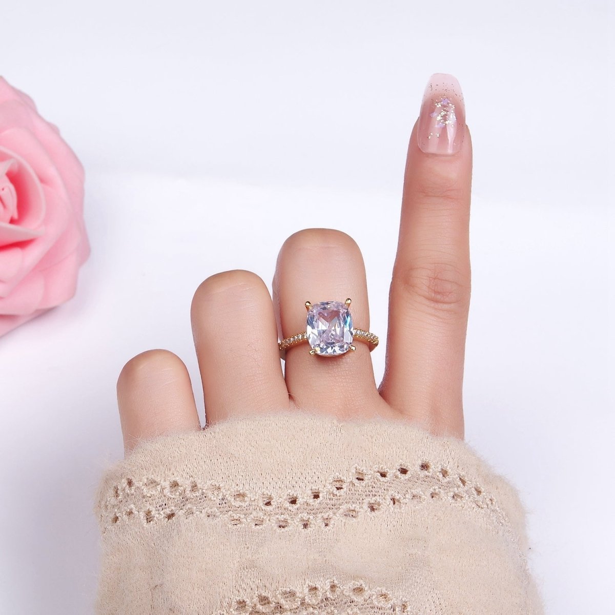 14K Gold Filled Clear Oval CZ Micro Paved Solitaire Ring | O1327