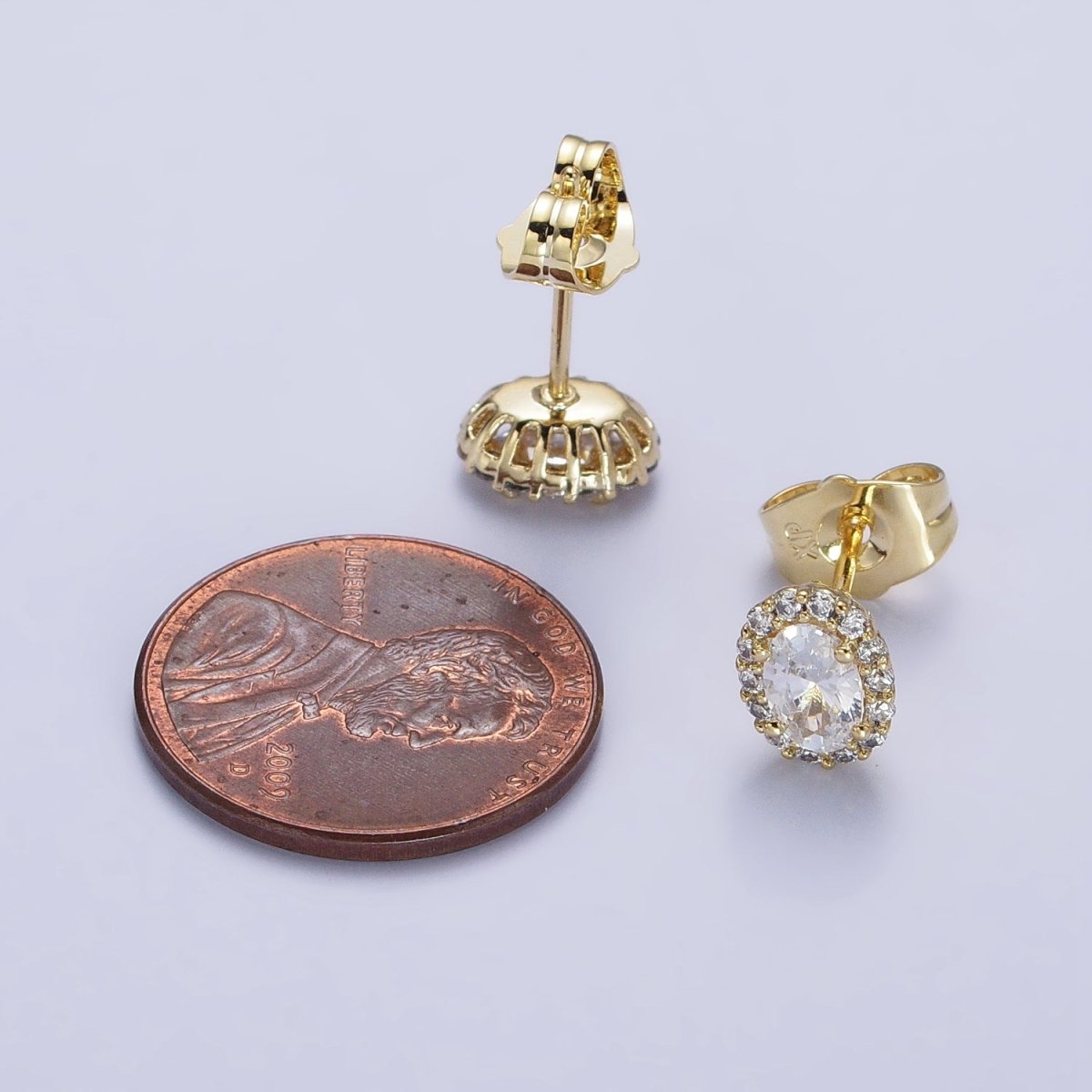 14K Gold Filled Clear Oval CZ Micro Paved Stud Earrings | AB312
