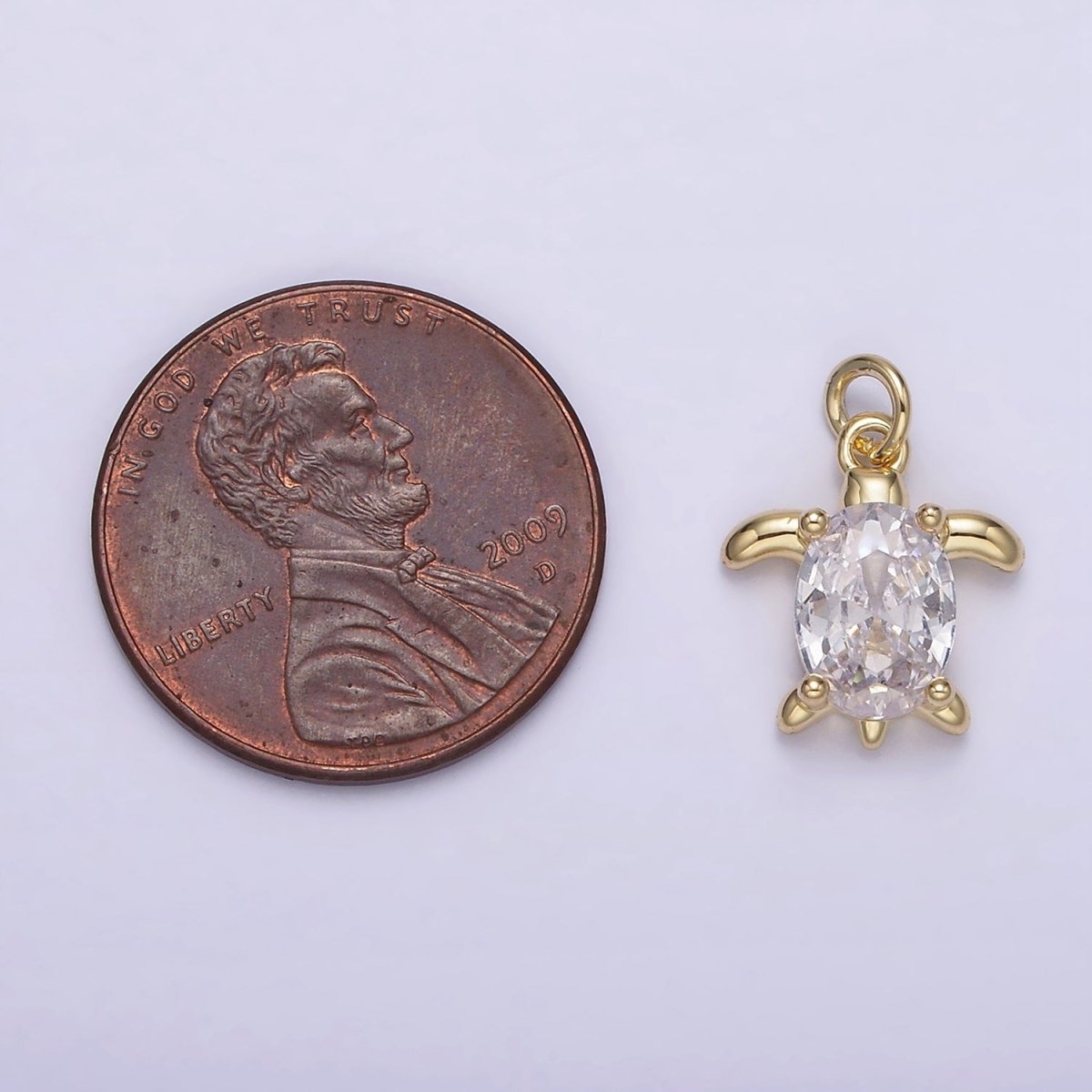 14K Gold Filled Clear Oval CZ Turtle Animal Add-On Charm | AG-224