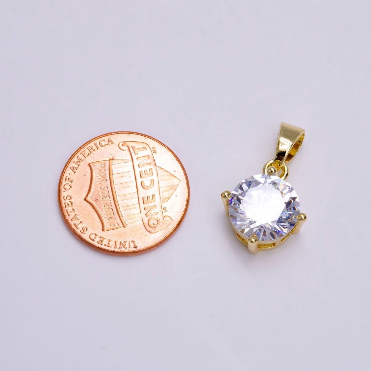 14K Gold Filled Clear Round CZ Minimalist Solitaire Pendant | N1455