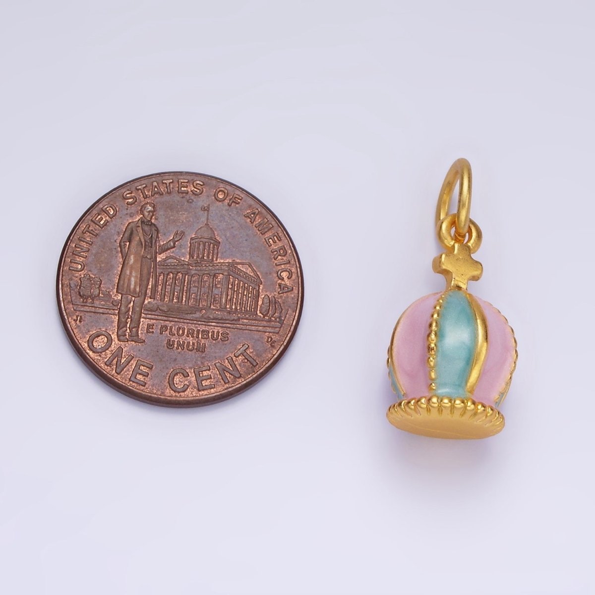 14K Gold Filled Cross Royal Coronation Crown Multicolor Pastel Enamel Charm | AG696