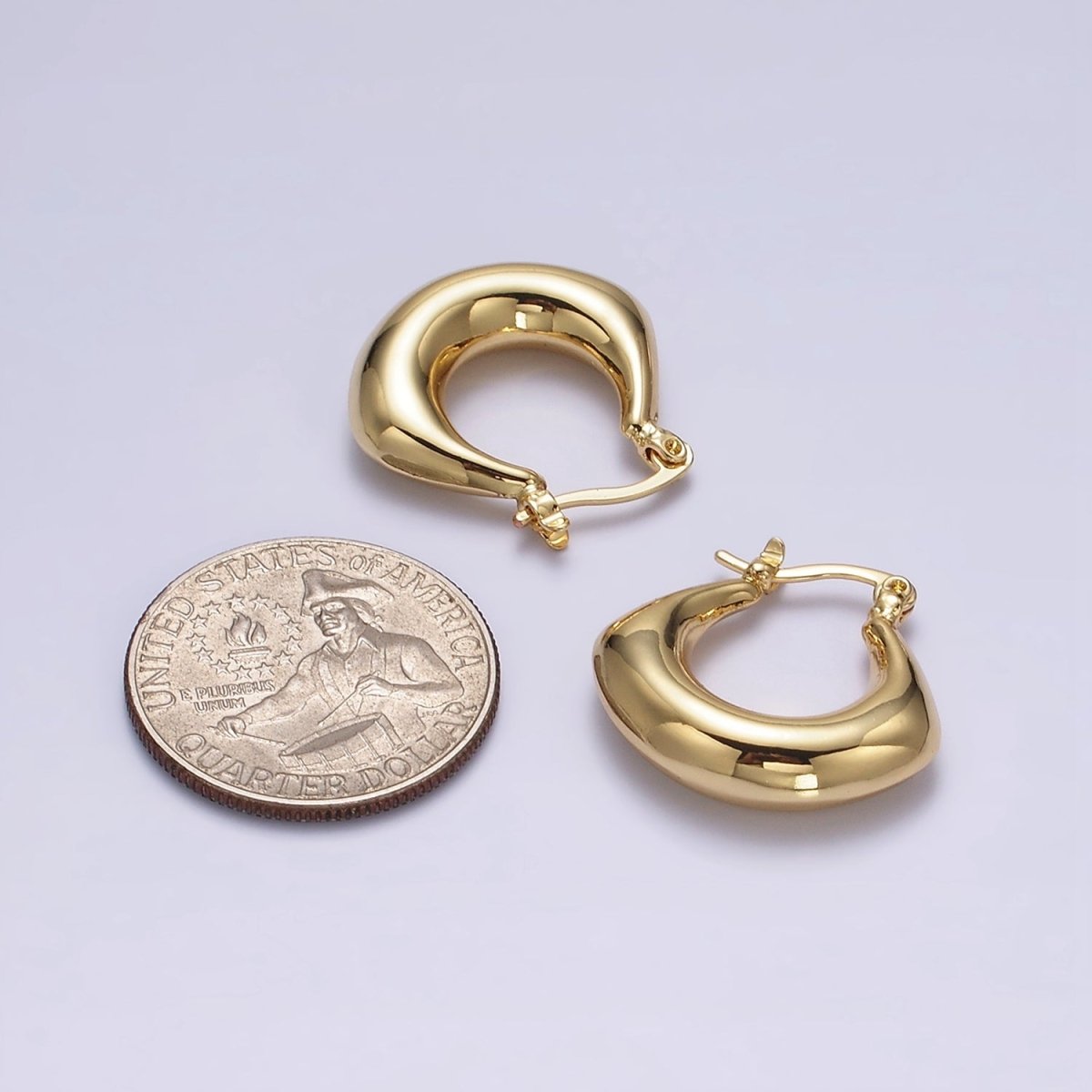 14K Gold Filled Curved Chubby French Lock Latch Hoop Earrings in Gold & Silver | AE856 AE857