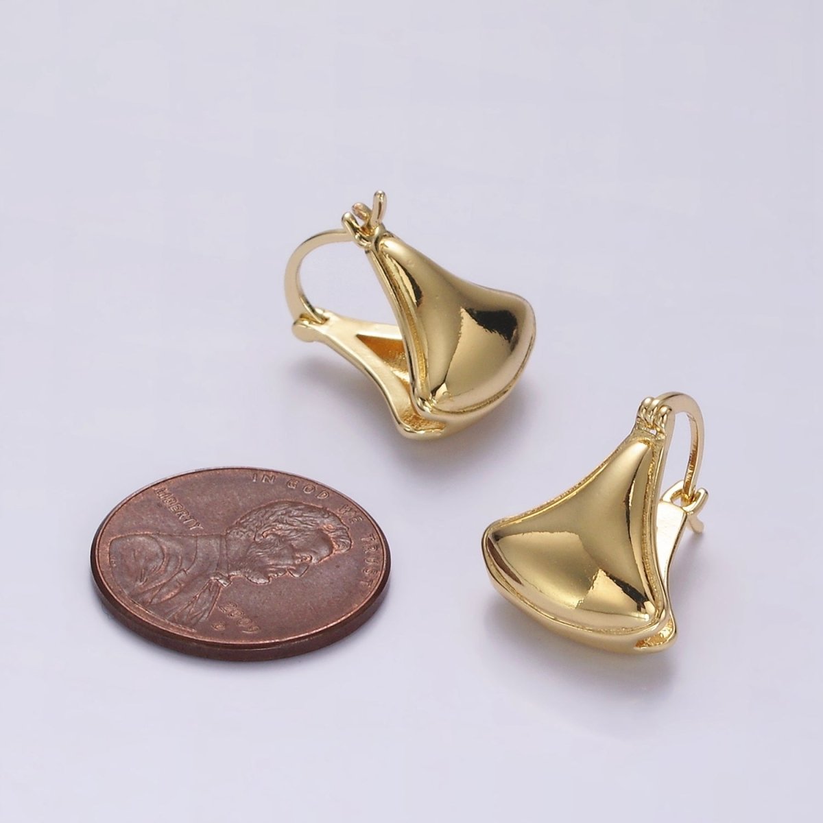 14K Gold Filled Curved Triangle Double Sided Minimalist Latch Hoop Earrings | V062