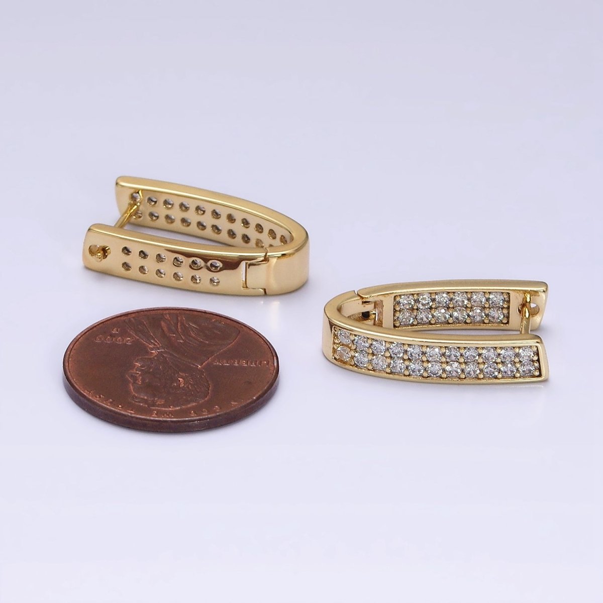 14K Gold Filled Curved U-Shaped Micro Paved CZ Front-Facing English Lock Earrings | AD1374