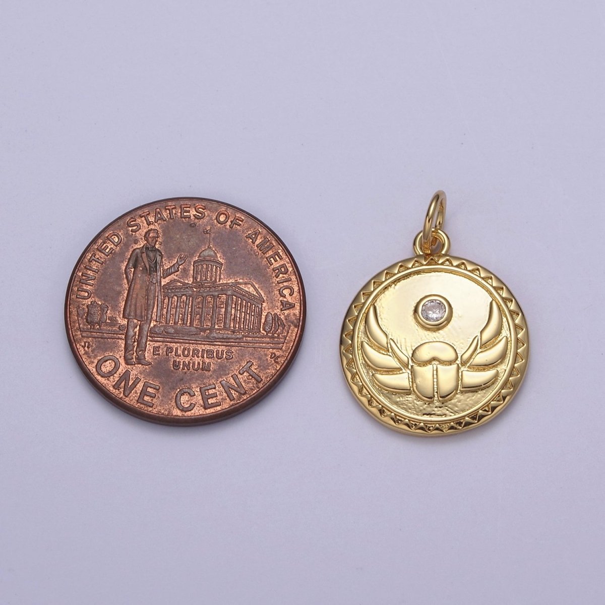 14K Gold Filled CZ Angel Wing Helmet Protection Round Charm | N752