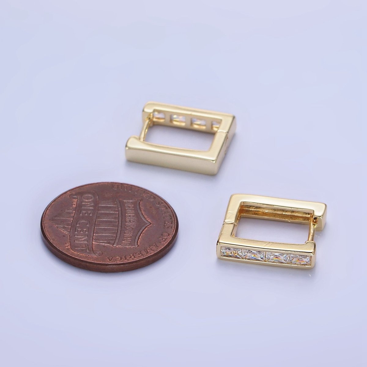 14K Gold Filled CZ Baguette Lined Rectangle 14mm Cartilage Earrings | AB1322