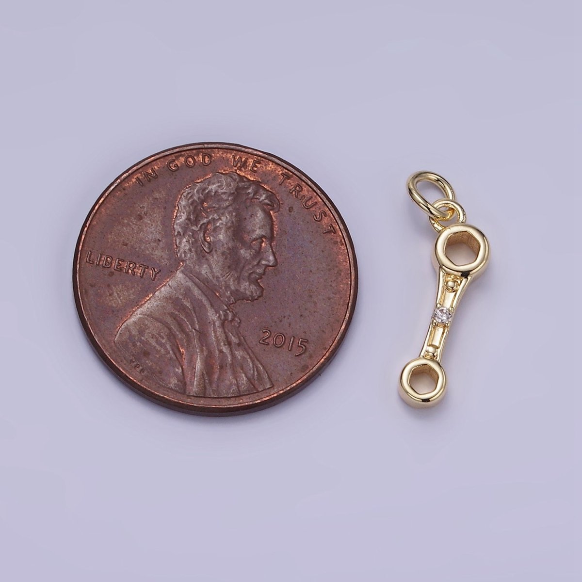 14K Gold Filled CZ Box-Ended Wrench Construction Tool Mini Charm | W558