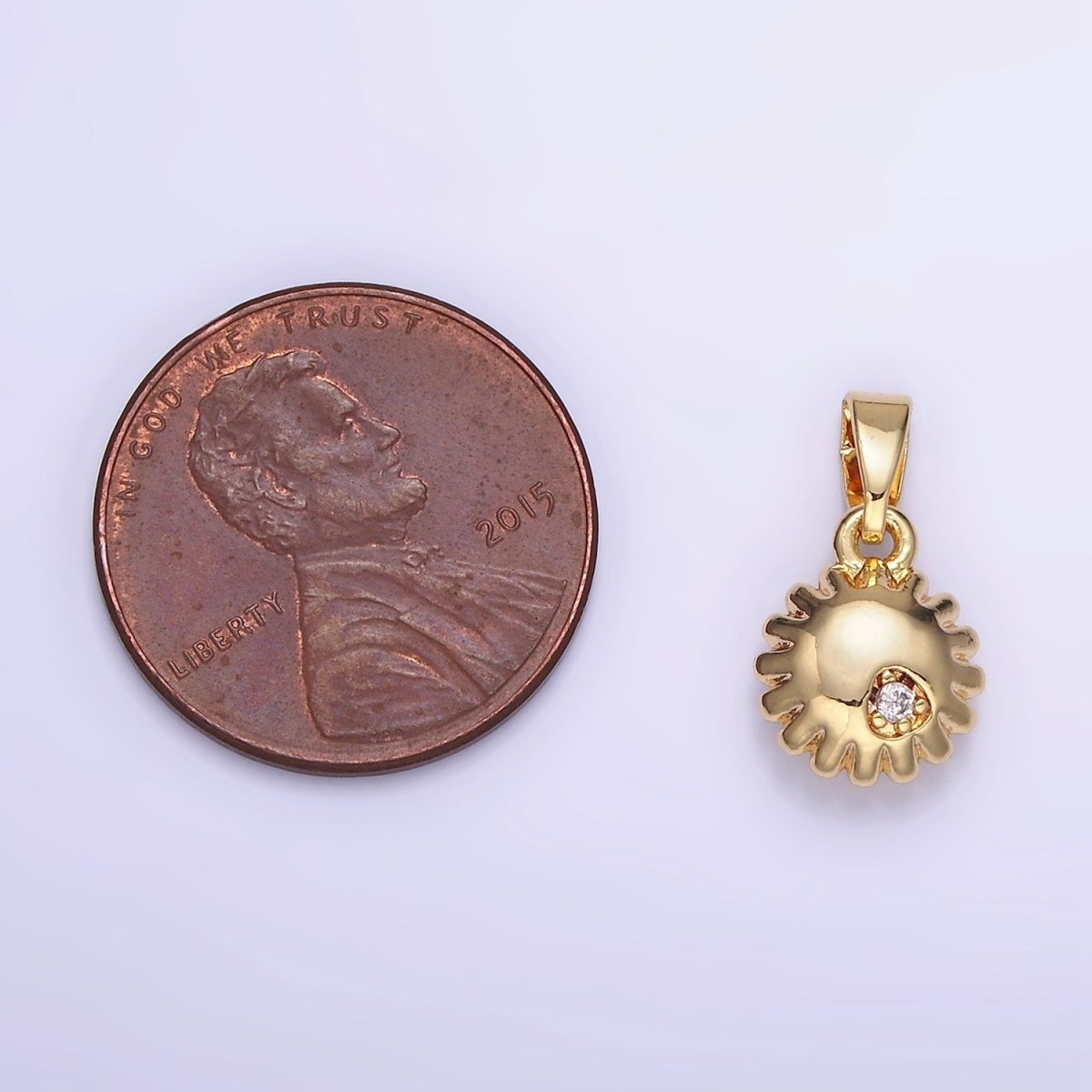 14K Gold Filled CZ Celestial Sun Puffed Mini Pendant | AA1176