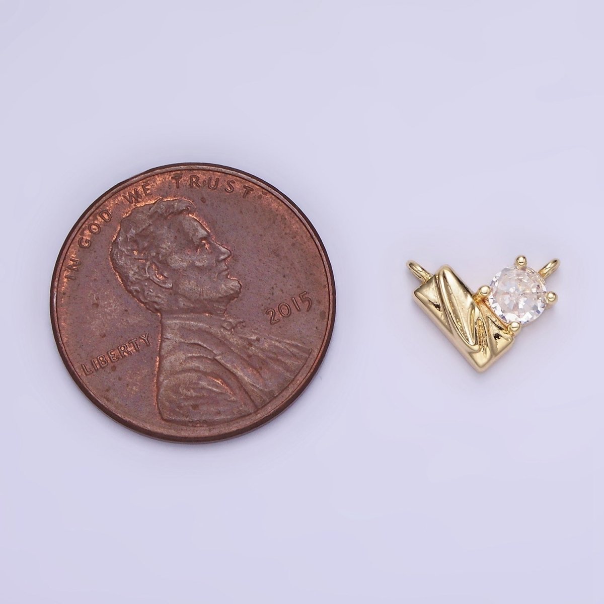 14K Gold Filled CZ Curved Edged Rectangle Geometric Heart Connector | G295