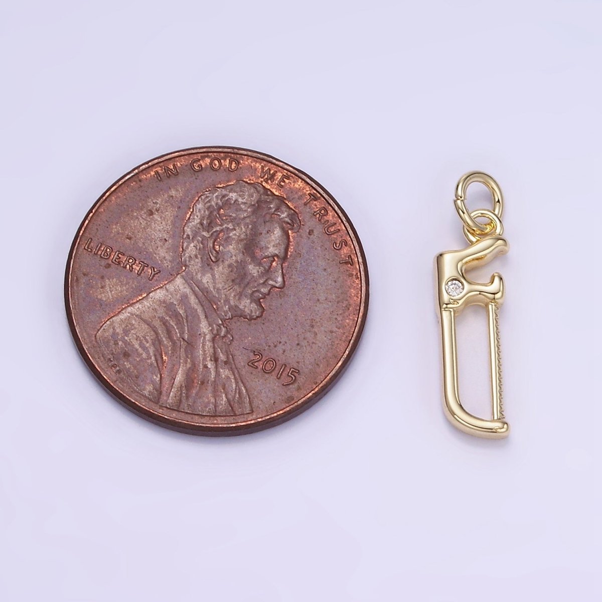 14K Gold Filled CZ Hacksaw Coping Saw Cutter Construction Tool Mini Charm | W554