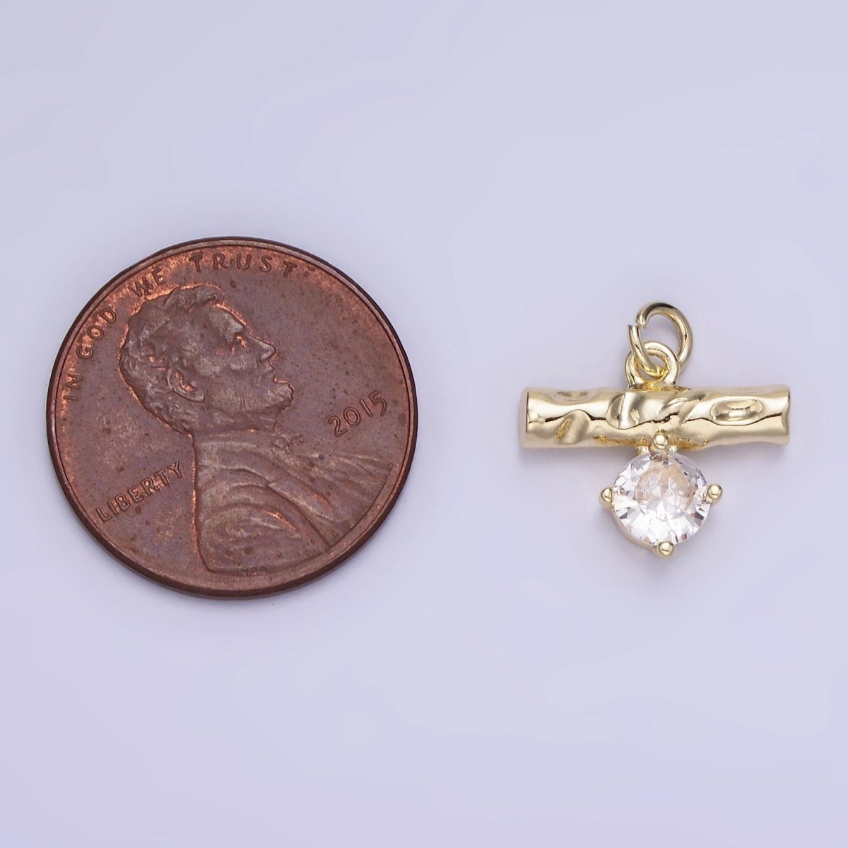 14K Gold Filled CZ Hammered Bar Band Charm | AG738