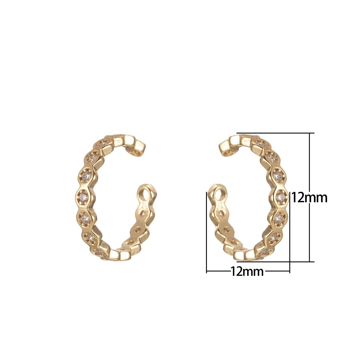 14K Gold Filled CZ Hexagon Lined Geometric Ear Cuff Earrings | AI051