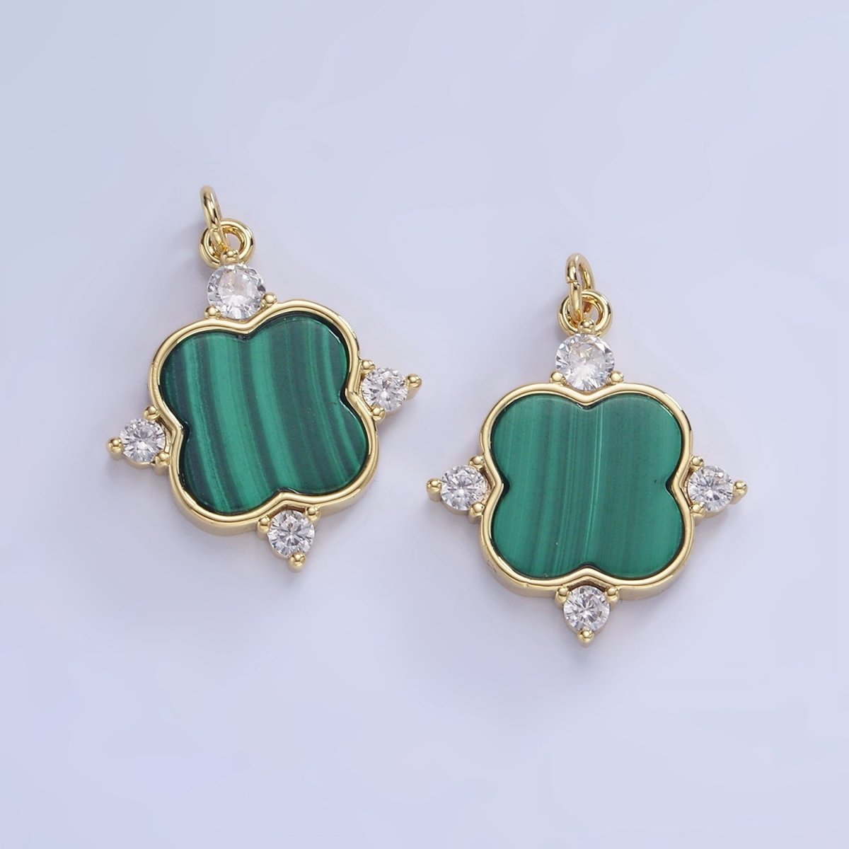 14K Gold Filled CZ Malachite Flower Charm | W562