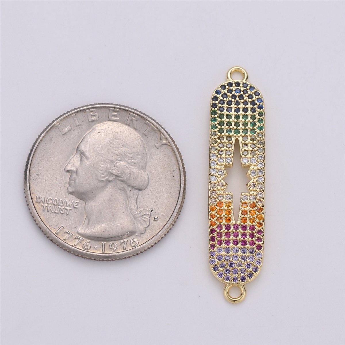 14k Gold Filled CZ Micro Pave Oval Two Hole Bracelet Connector, Colorful Cubic Charm Connector Link adjustable bracelet component Star charm F-351