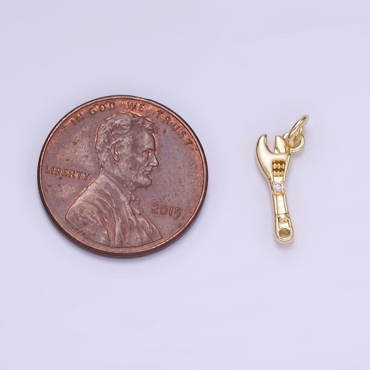 14K Gold Filled CZ Motor Wrench Construction Tool Mini Charm | W557
