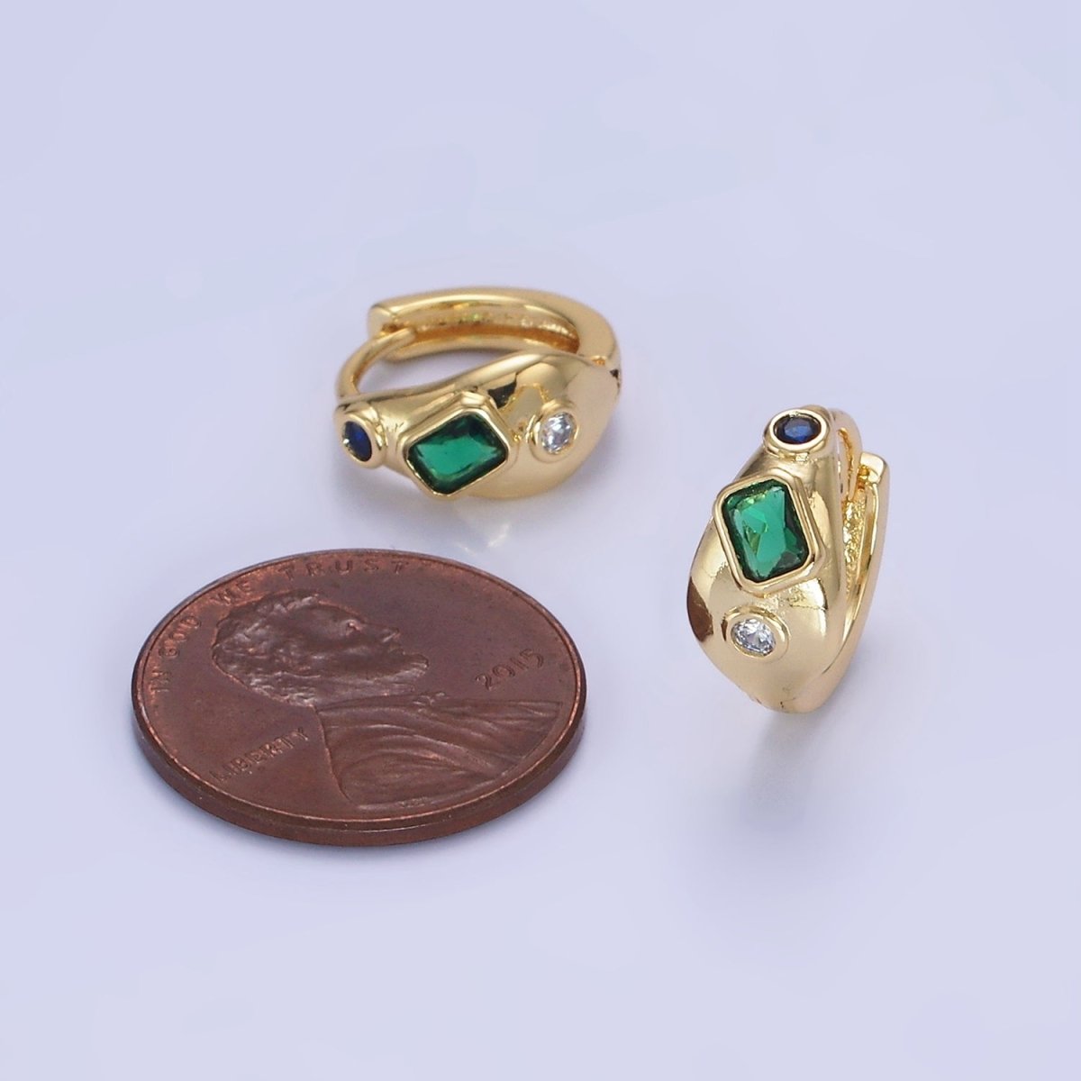 14K Gold Filled CZ Multicolor Abstract Molten Huggie Earrings | AB1256