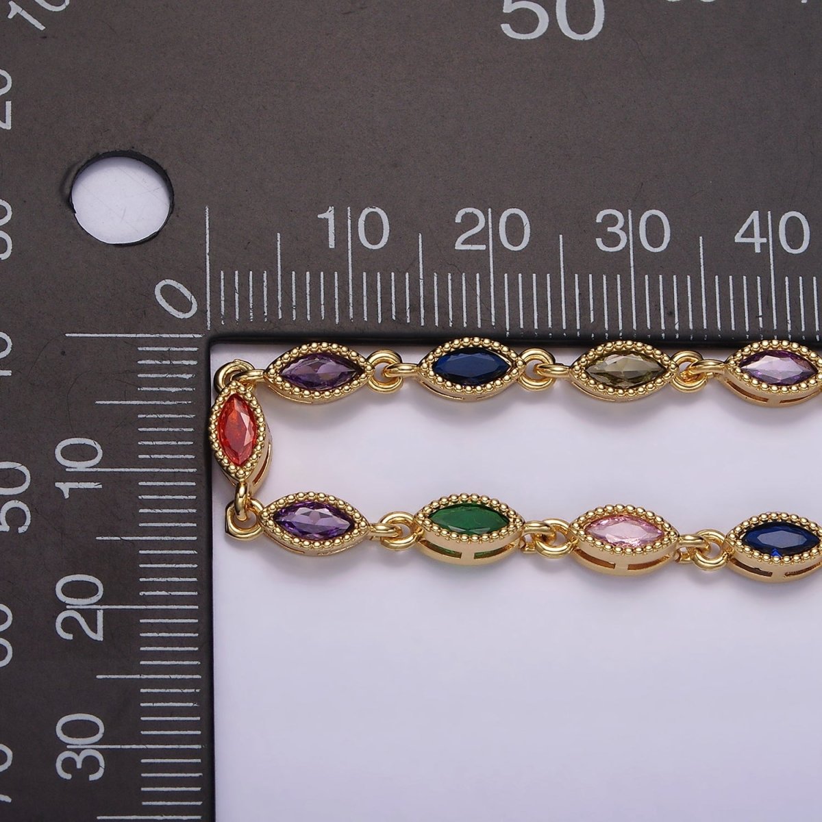 14K Gold Filled CZ Multicolor Marquise Bezel 16 Inch Necklace in Gold & Silver | WA-2240 WA-2241 Clearance Pricing