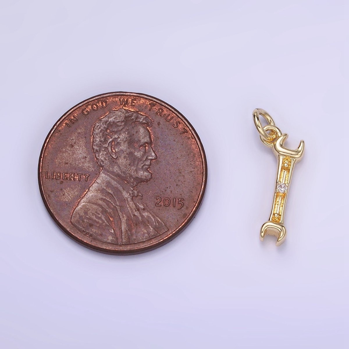 14K Gold Filled CZ Open-Ended Wench Construction Tool Mini Charm | W556