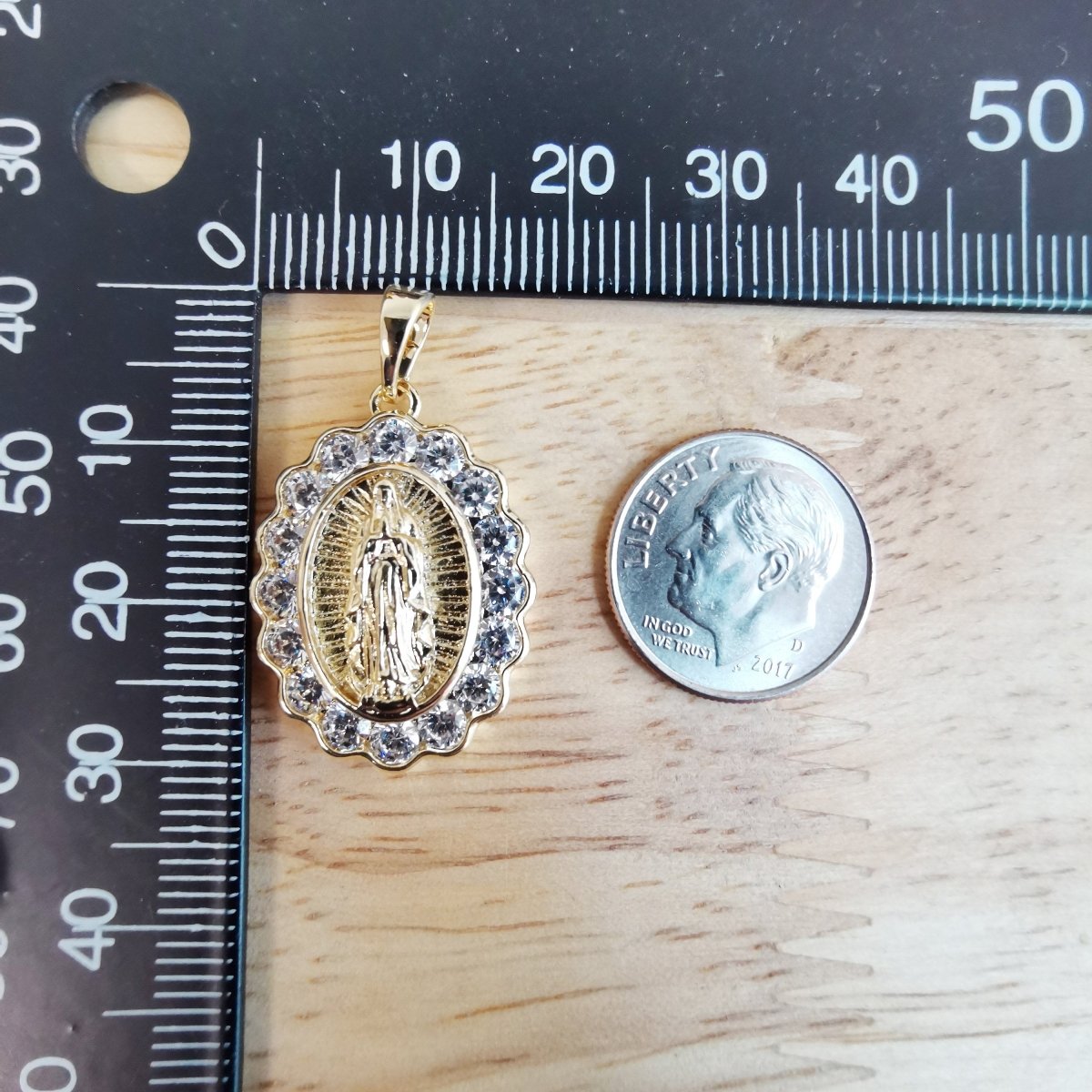 14K Gold Filled Dainty Miraculous Lady Mother Mary Micro Pave CZ Virgin Mary Bracelet Charm Necklace Pendant with Bails Findings I-822